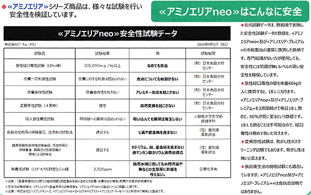 アミノエリアneoはこんなに安全